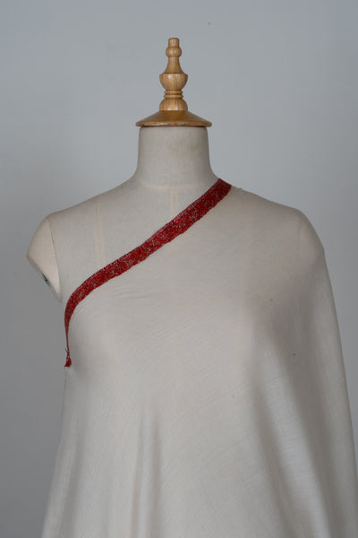 2.5 Yards | Safed-e-Gulnaar — Ivory Shawl with Crimson Sozni Border