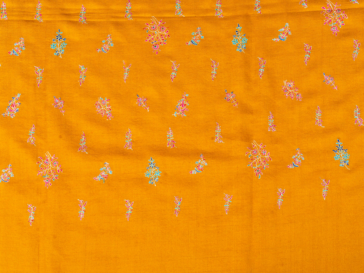 Saffron Sprigs Pure Pashmina Sozni Hand Embroidered Shawl