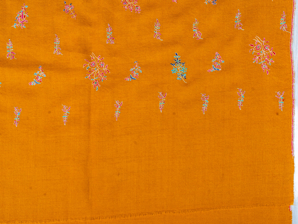 Saffron Sprigs Pure Pashmina Sozni Hand Embroidered Shawl