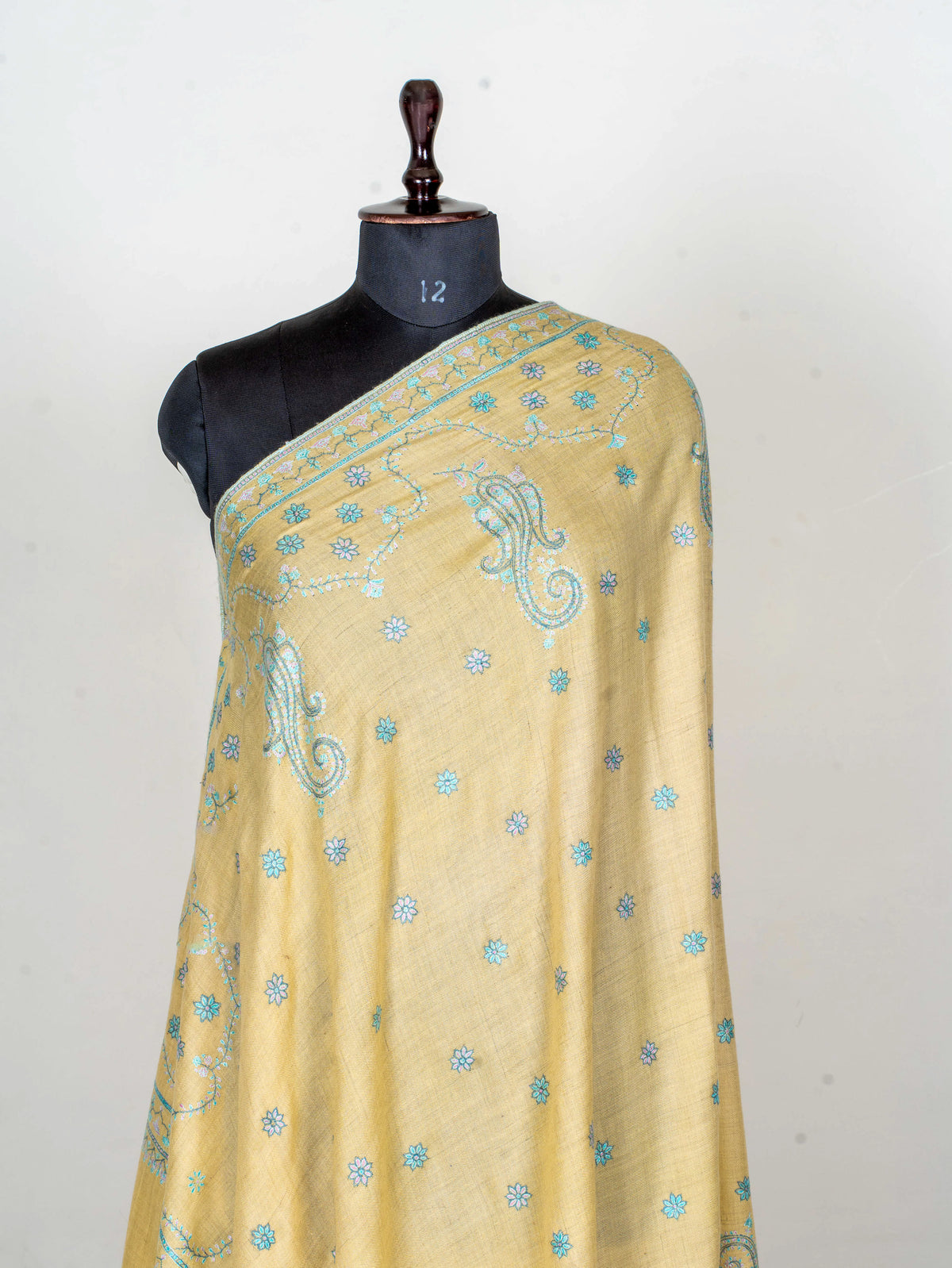 Turquoise Paisley Pure Pashmina Hand Embroidered Sozni Shawl