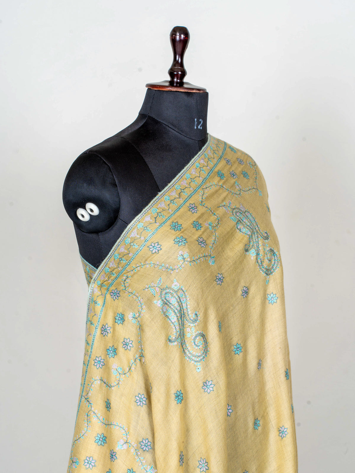 Turquoise Paisley Pure Pashmina Hand Embroidered Sozni Shawl