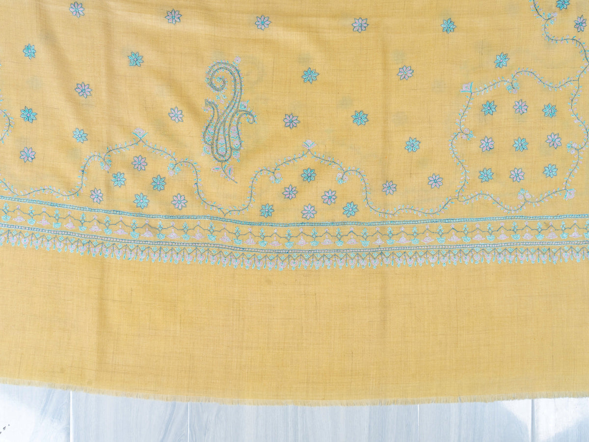 Turquoise Paisley Pure Pashmina Hand Embroidered Sozni Shawl