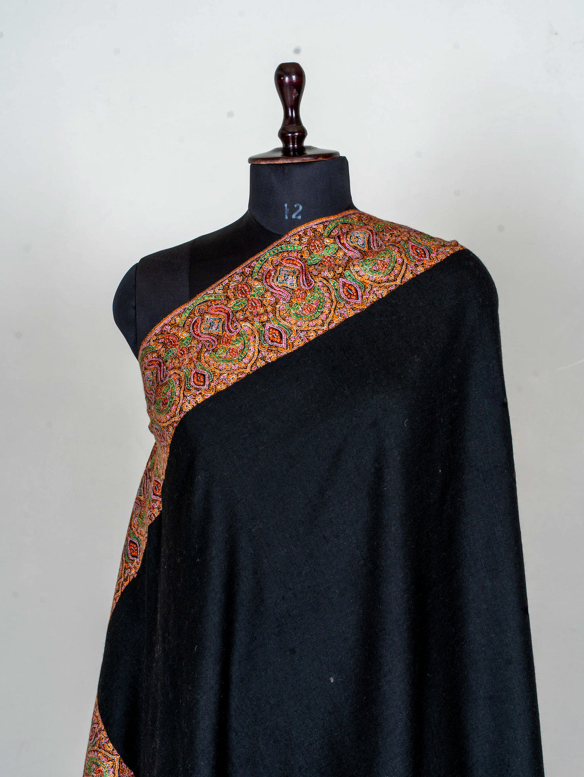 Midnight Border Pure Pashmina Sozni Hand Embroidered Shawl