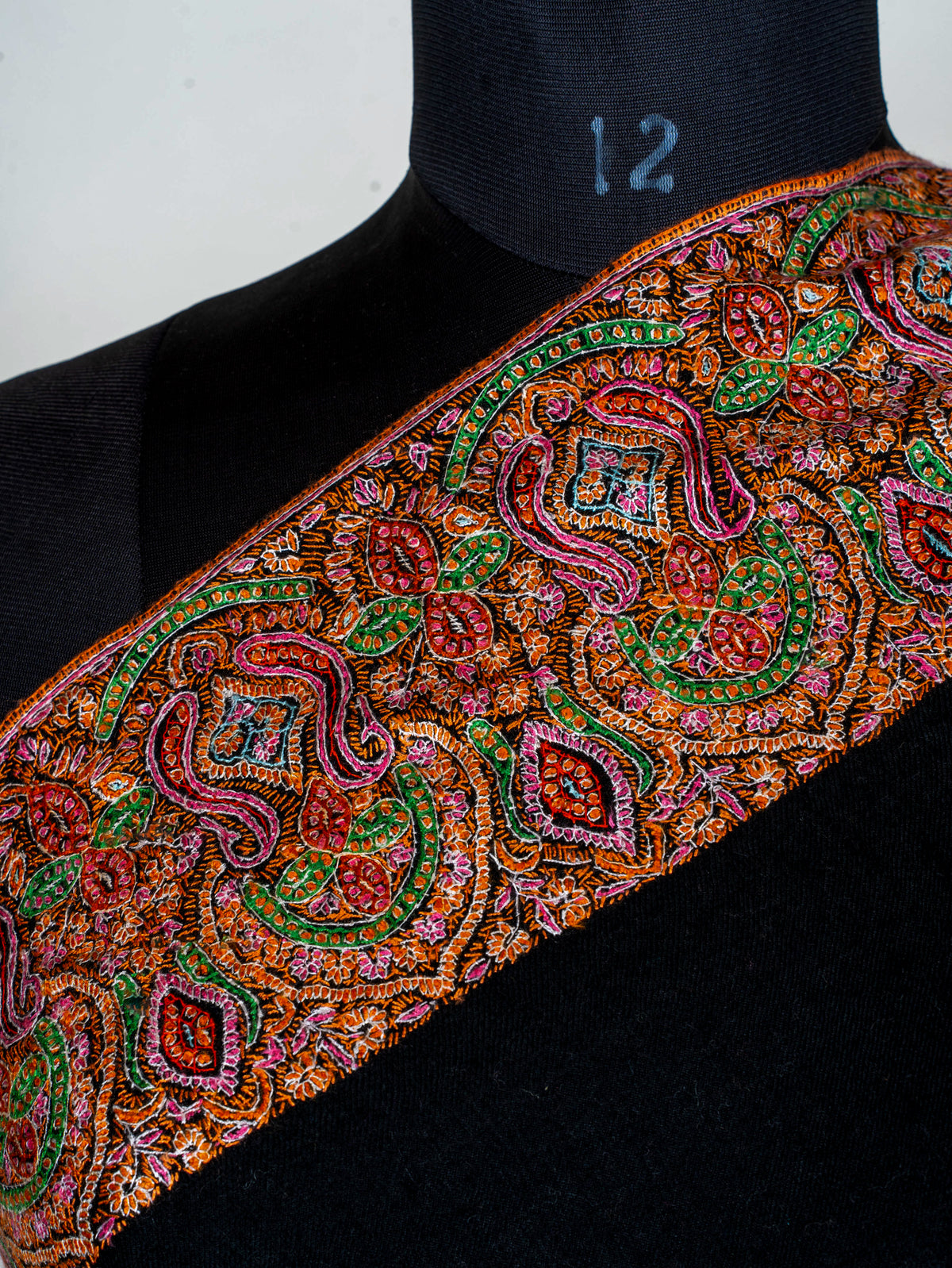 Midnight Border Pure Pashmina Sozni Hand Embroidered Shawl