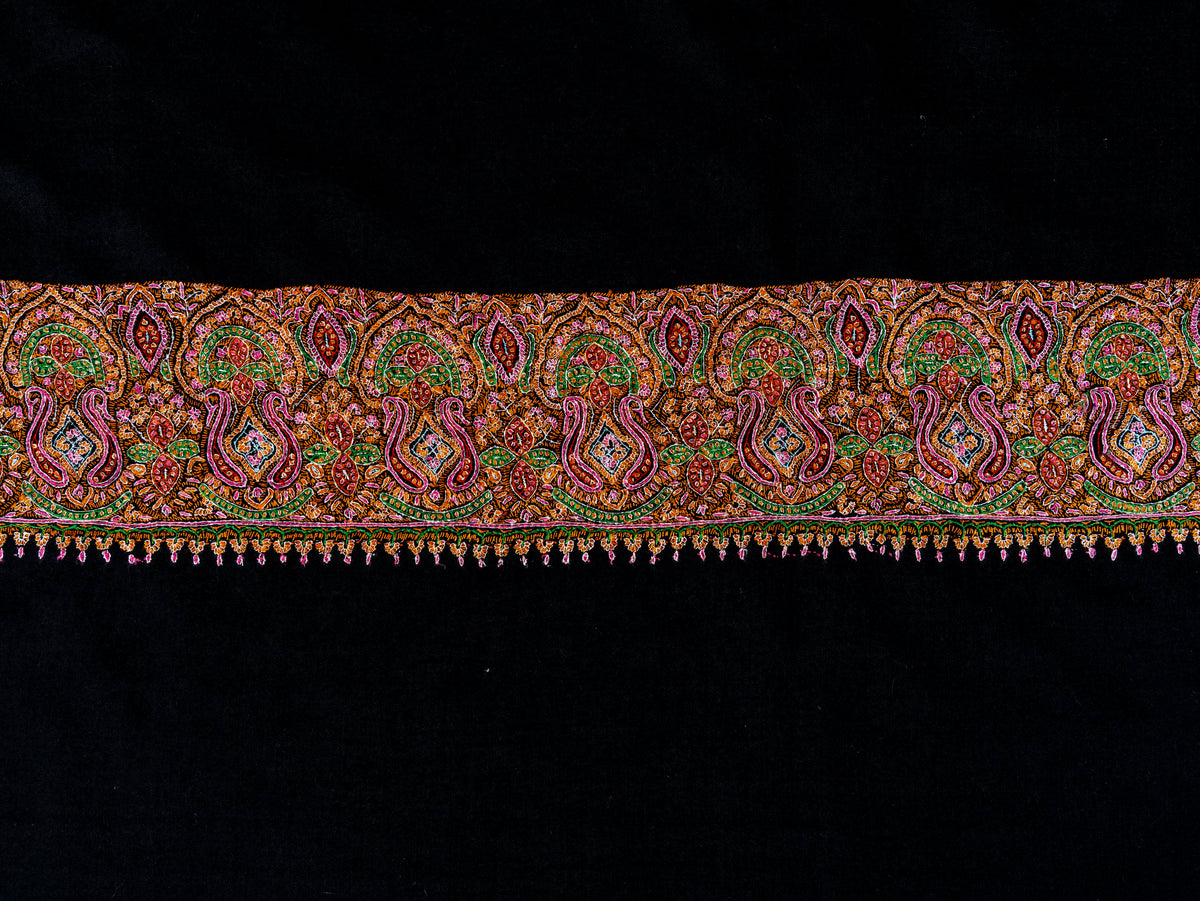 Midnight Border Pure Pashmina Sozni Hand Embroidered Shawl