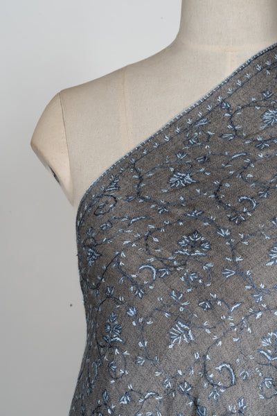 2.5 Yards | Saaye-e-Aasmaan — Sozni Hand-Embroidered Shawl in Slate Grey with Blue Vine Jaal