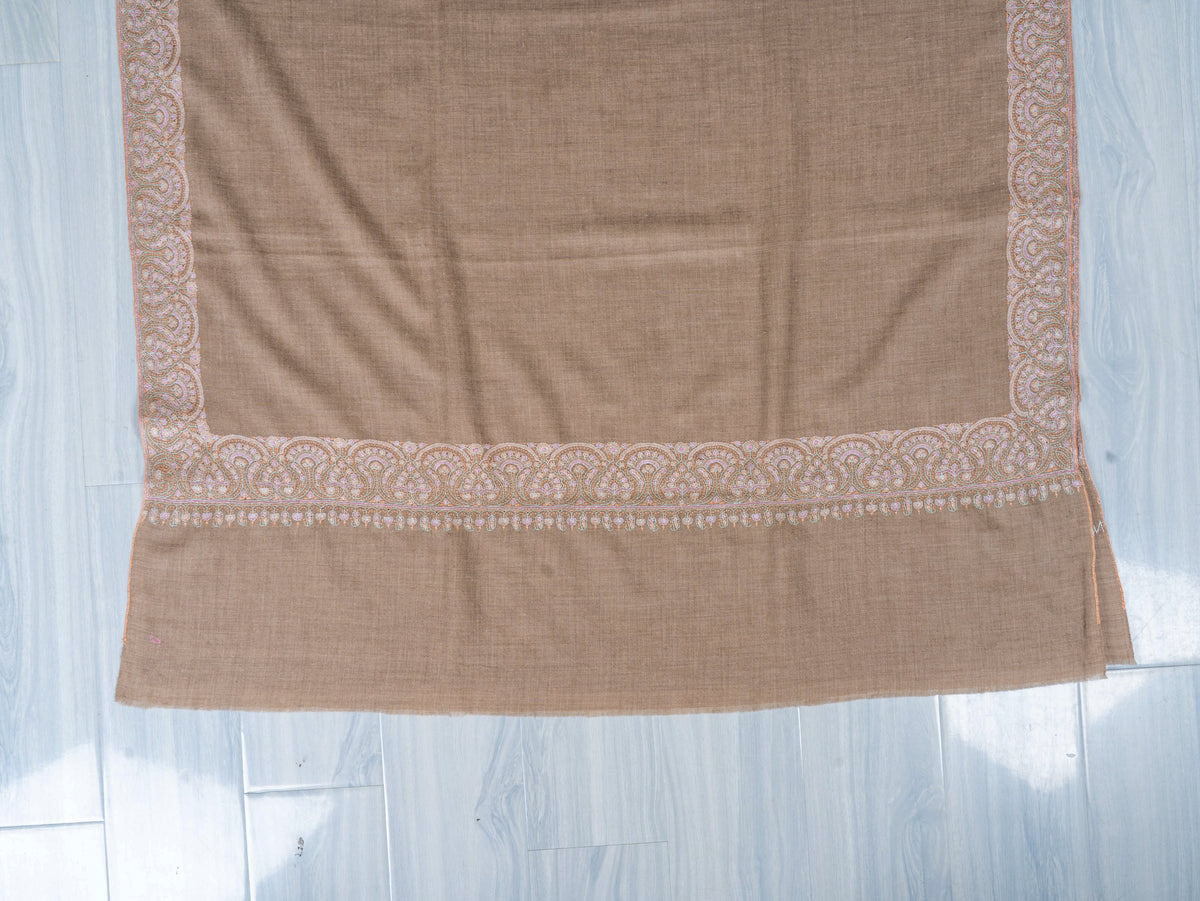 Soft Paisley Edge Pure Pashmina Sozni Hand Embroidered Shawl