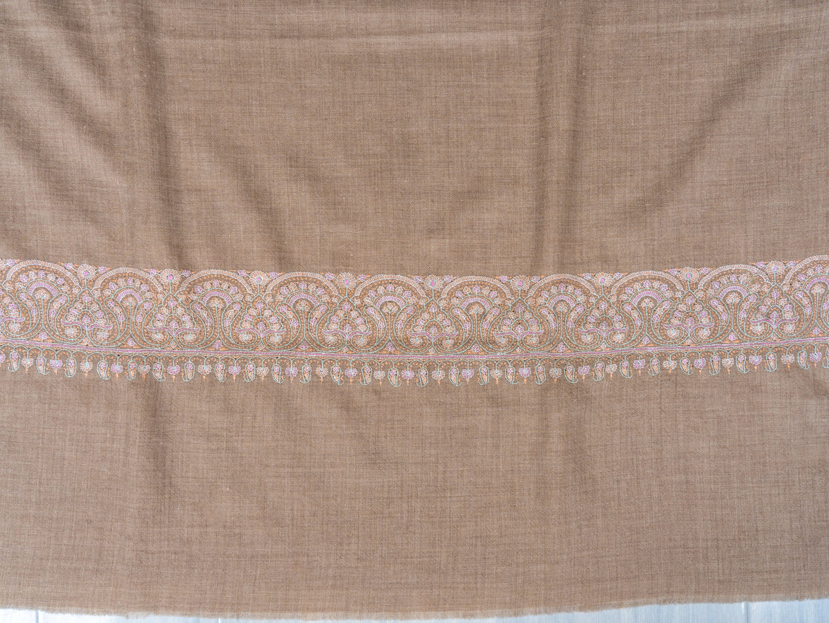Soft Paisley Edge Pure Pashmina Sozni Hand Embroidered Shawl
