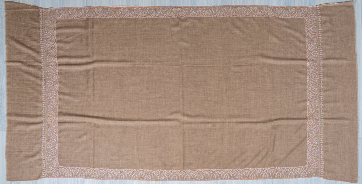 Soft Paisley Edge Pure Pashmina Sozni Hand Embroidered Shawl