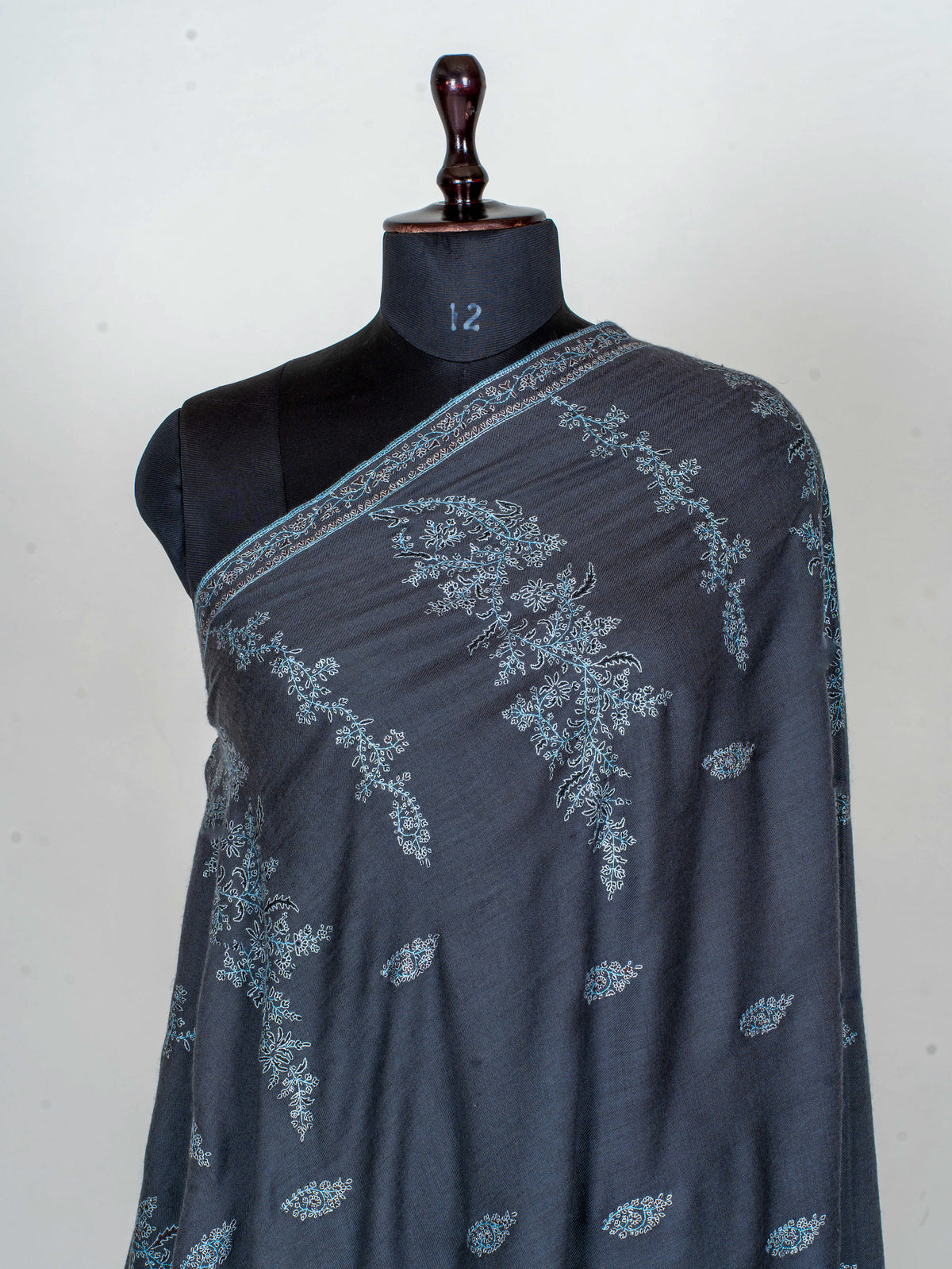 Blue Frost Pure Pashmina Hand Embroidered Sozni Shawl