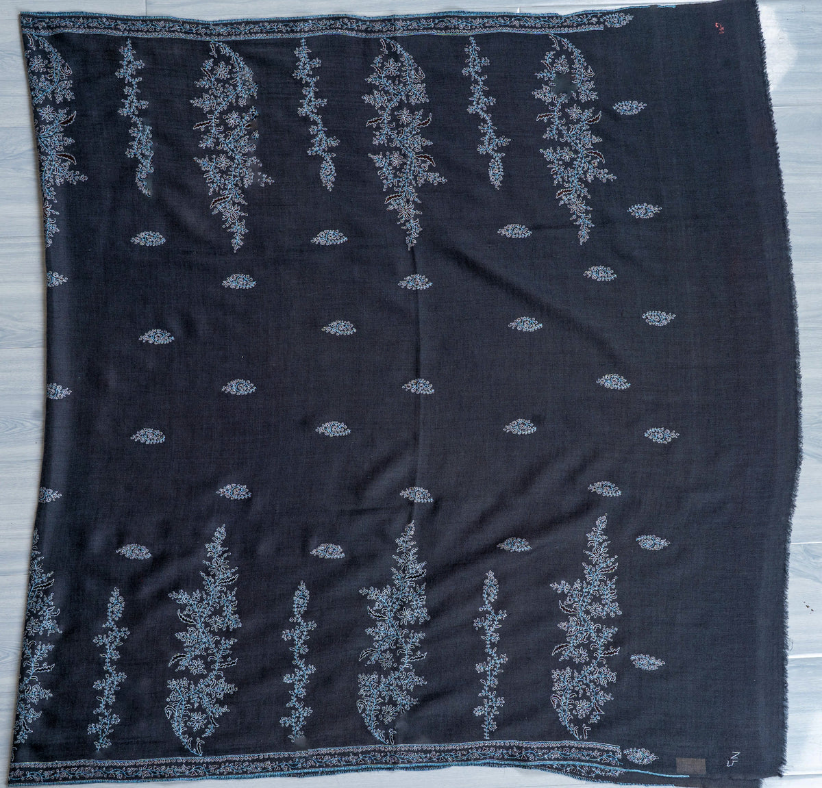 Blue Frost Pure Pashmina Hand Embroidered Sozni Shawl