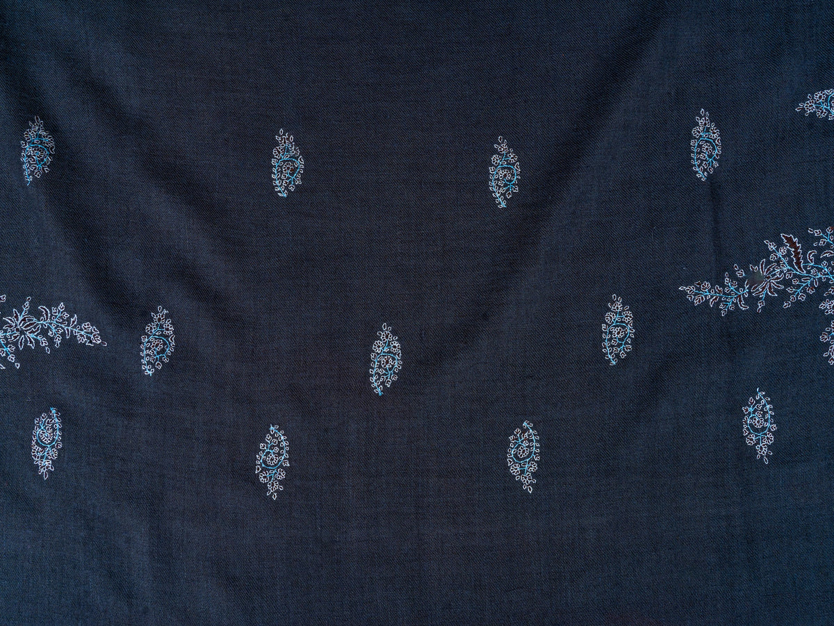 Blue Frost Pure Pashmina Hand Embroidered Sozni Shawl