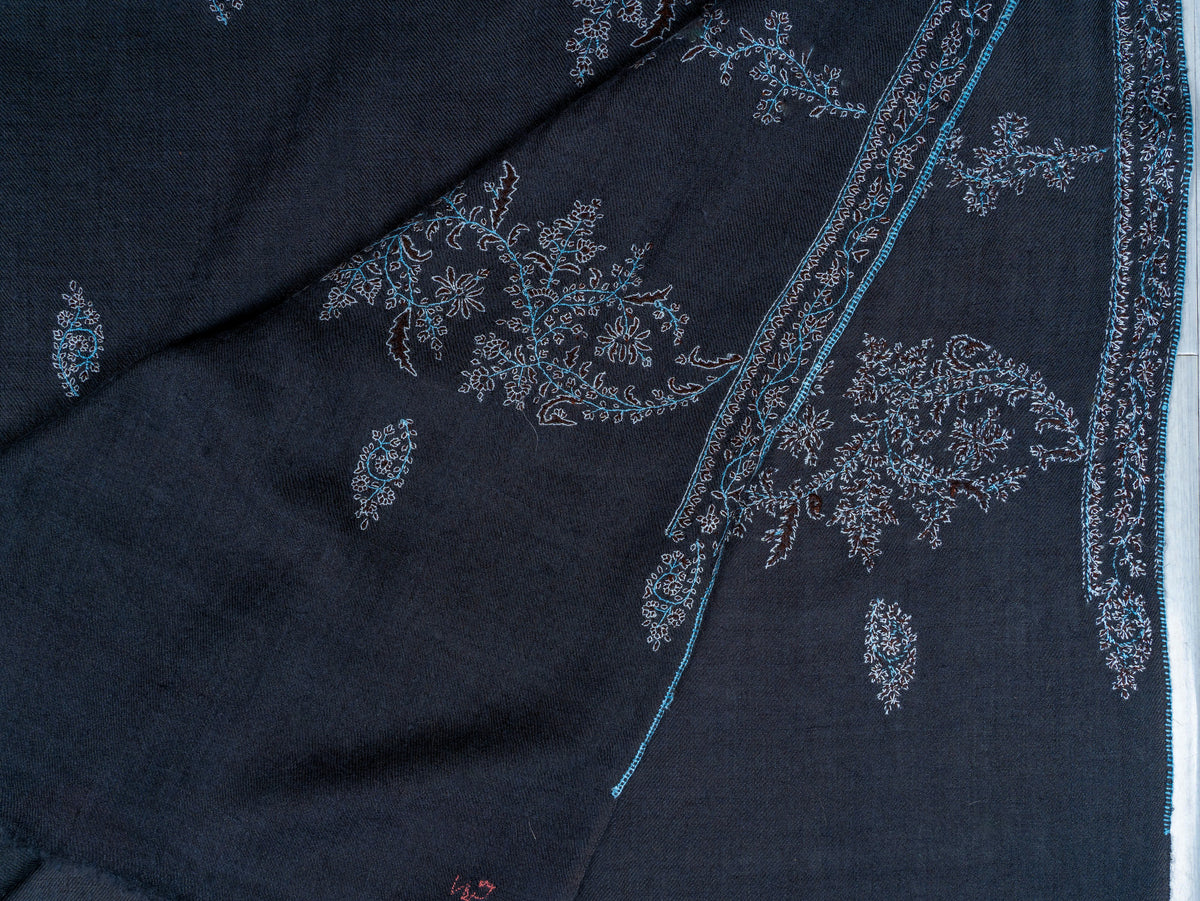 Blue Frost Pure Pashmina Hand Embroidered Sozni Shawl