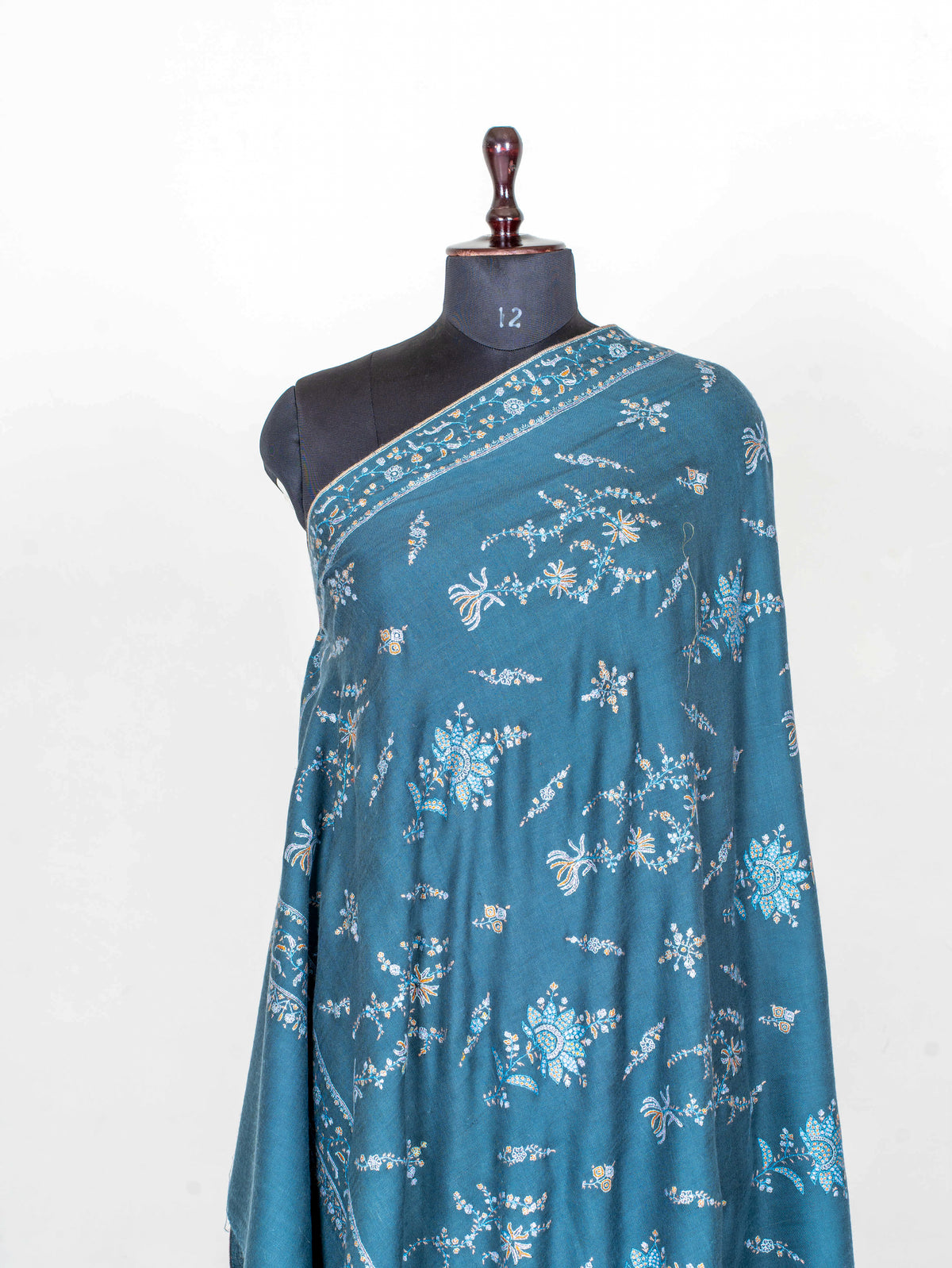Teal Garden Pure Pashmina Sozni Hand Embroidered Shawl