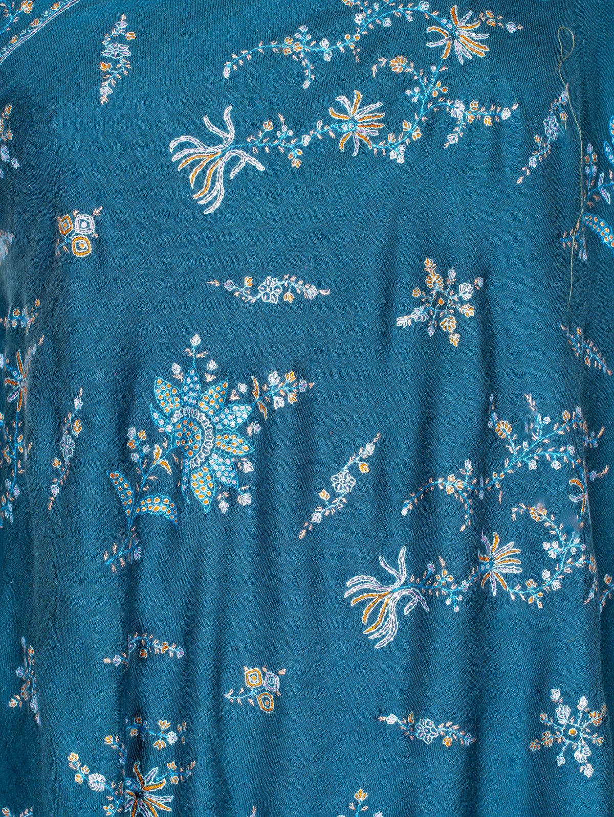 Teal Garden Pure Pashmina Sozni Hand Embroidered Shawl