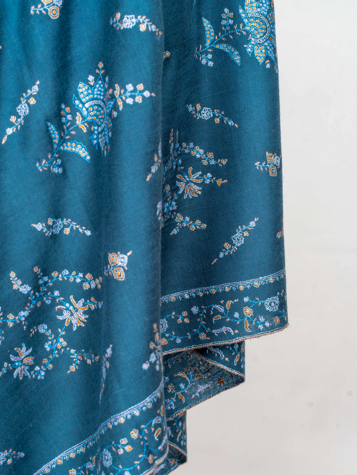 Teal Garden Pure Pashmina Sozni Hand Embroidered Shawl