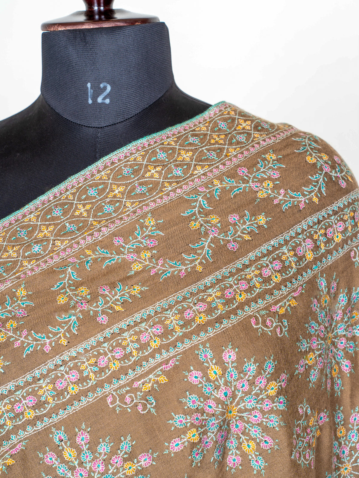 Antique Meadow Pure Pashmina Hand Embroidered Sozni Shawl