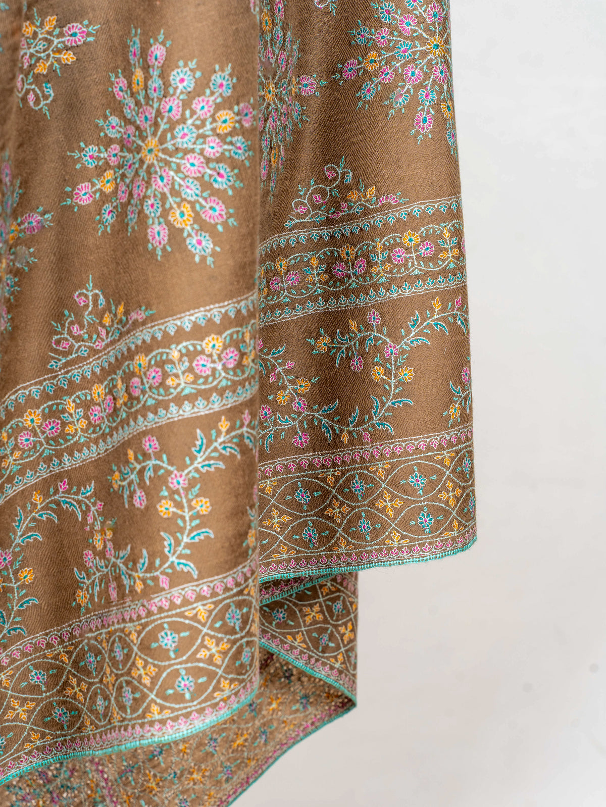 Antique Meadow Pure Pashmina Hand Embroidered Sozni Shawl