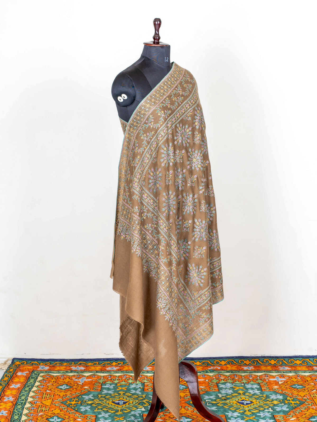 Antique Meadow Pure Pashmina Hand Embroidered Sozni Shawl