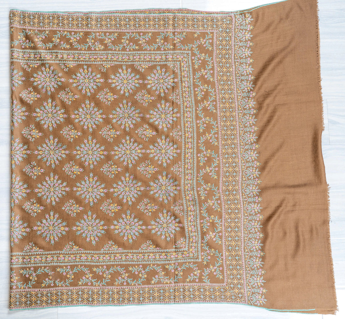 Antique Meadow Pure Pashmina Hand Embroidered Sozni Shawl