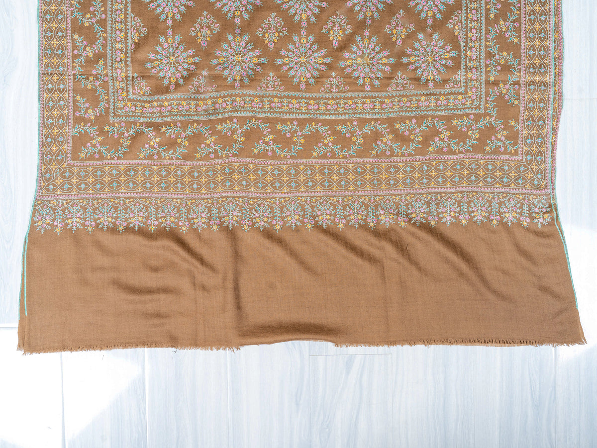 Antique Meadow Pure Pashmina Hand Embroidered Sozni Shawl