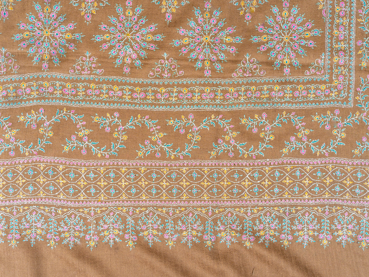 Antique Meadow Pure Pashmina Hand Embroidered Sozni Shawl