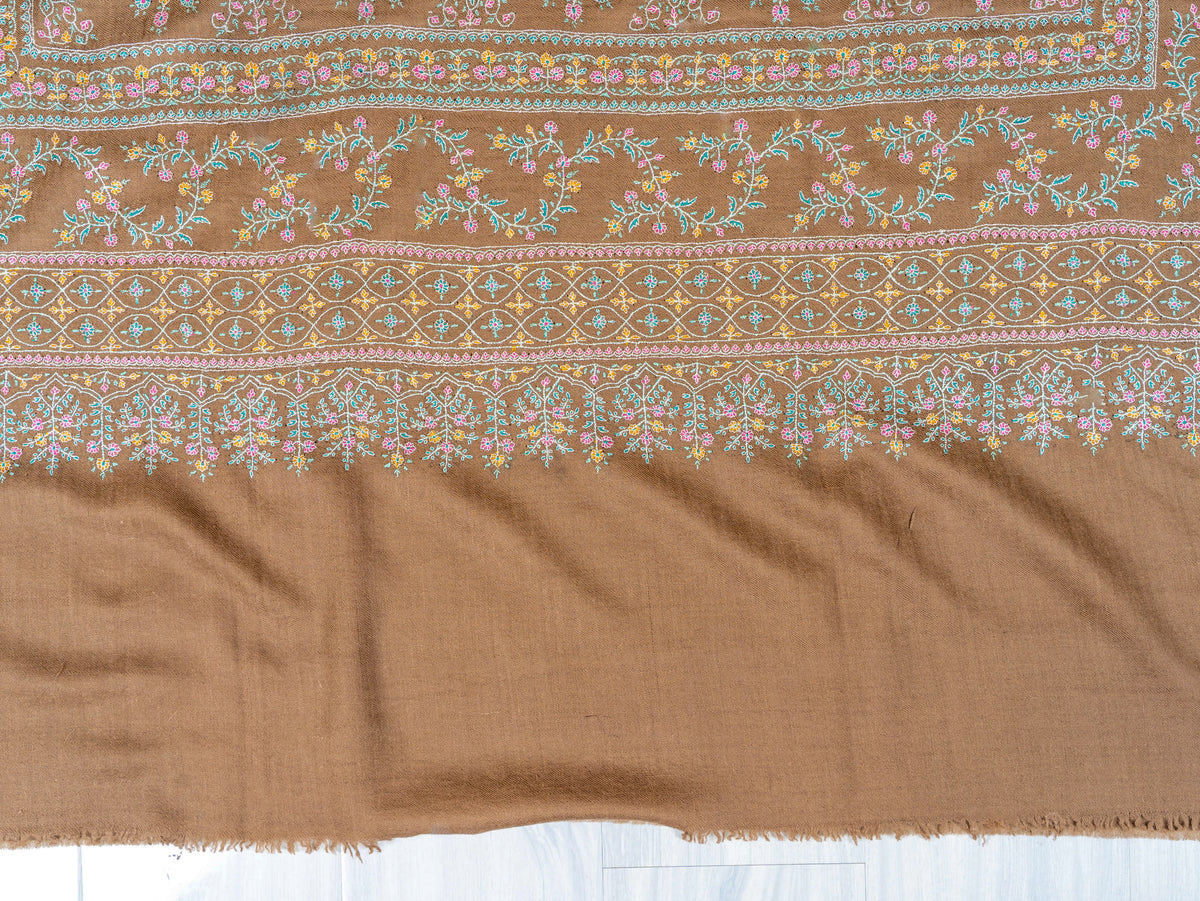 Antique Meadow Pure Pashmina Hand Embroidered Sozni Shawl