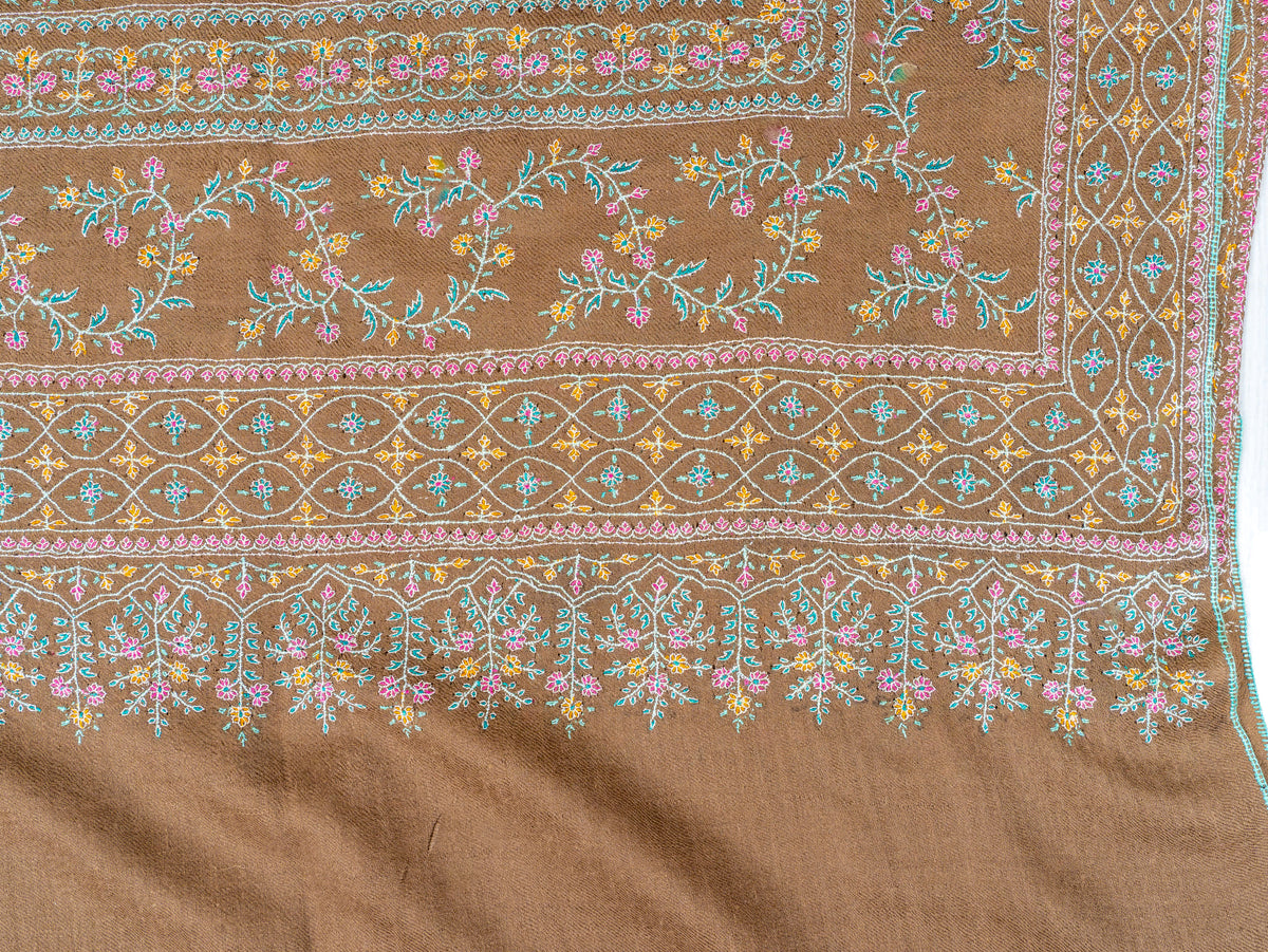 Antique Meadow Pure Pashmina Hand Embroidered Sozni Shawl