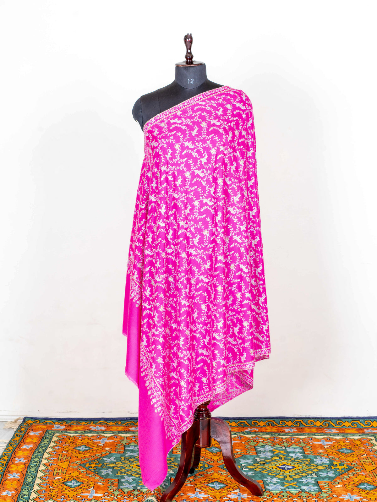 Fuchsia Vine Pure Pashmina Sozni Hand Embroidered Shawl