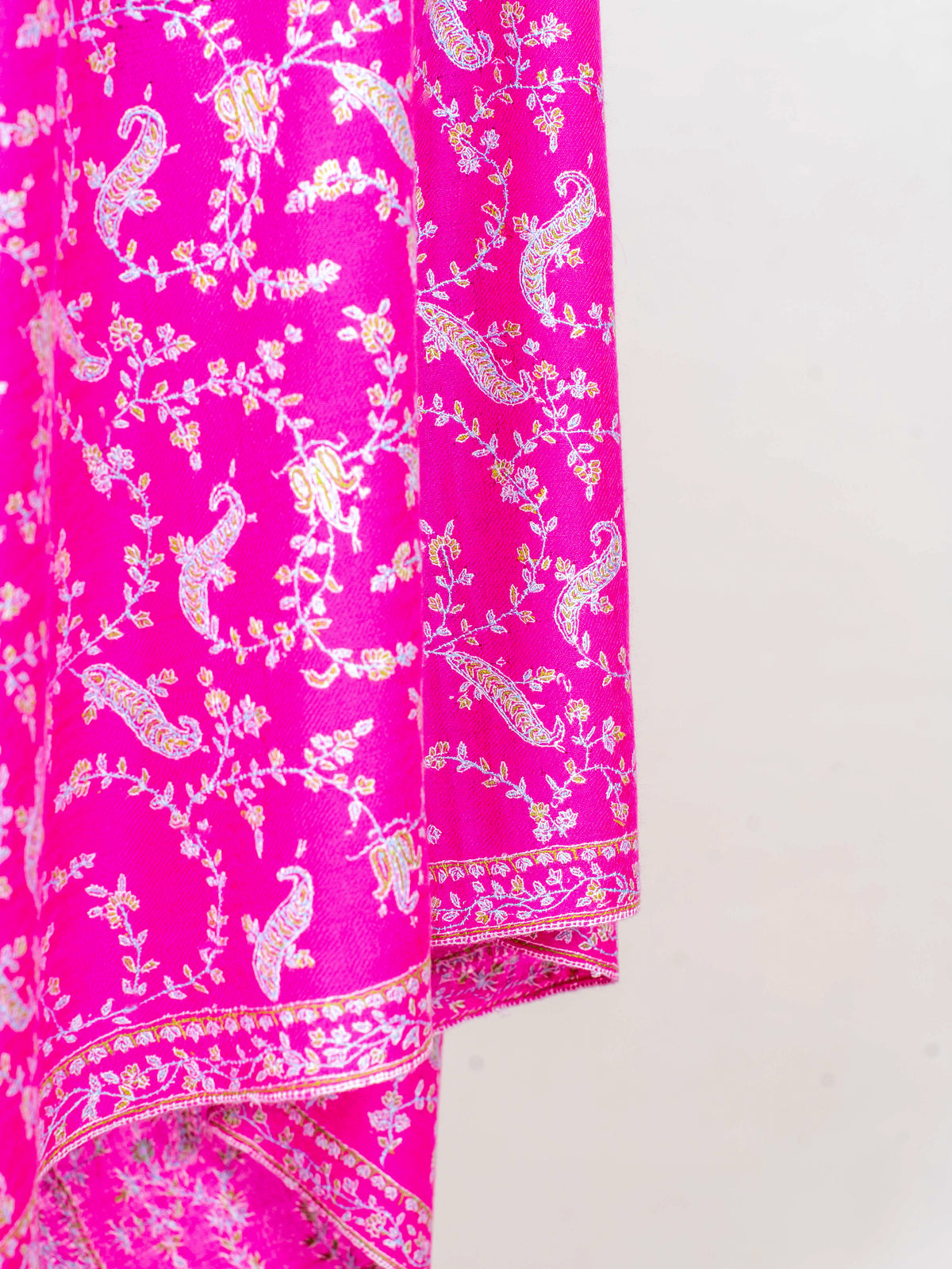 Fuchsia Vine Pure Pashmina Sozni Hand Embroidered Shawl