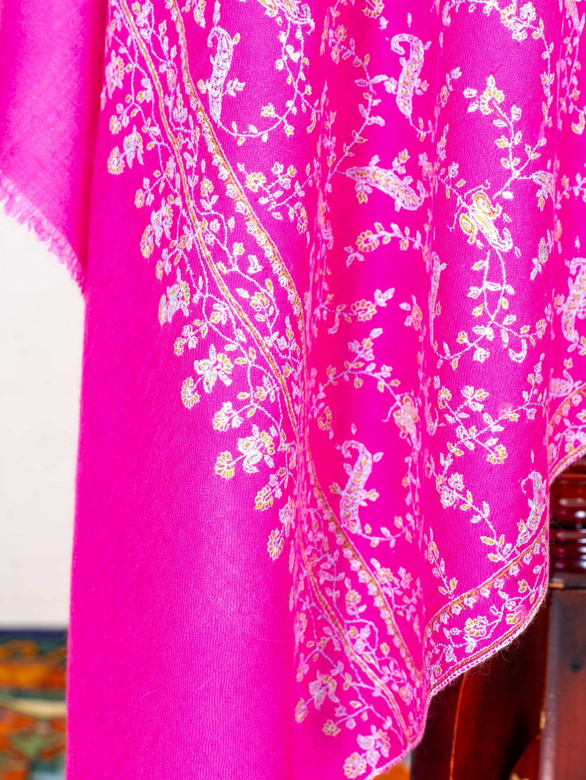Fuchsia Vine Pure Pashmina Sozni Hand Embroidered Shawl