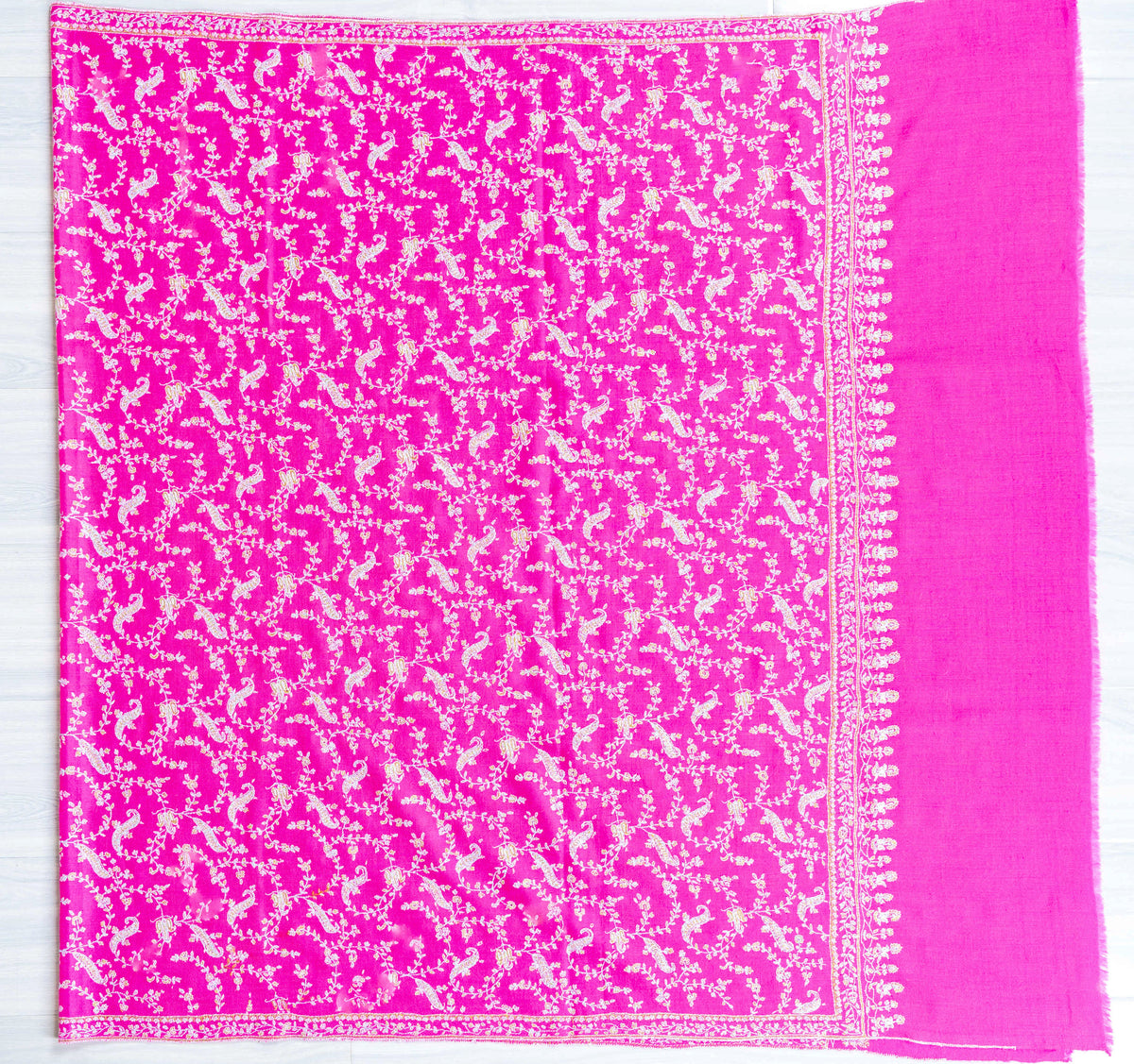Fuchsia Vine Pure Pashmina Sozni Hand Embroidered Shawl