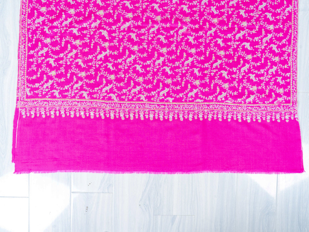 Fuchsia Vine Pure Pashmina Sozni Hand Embroidered Shawl