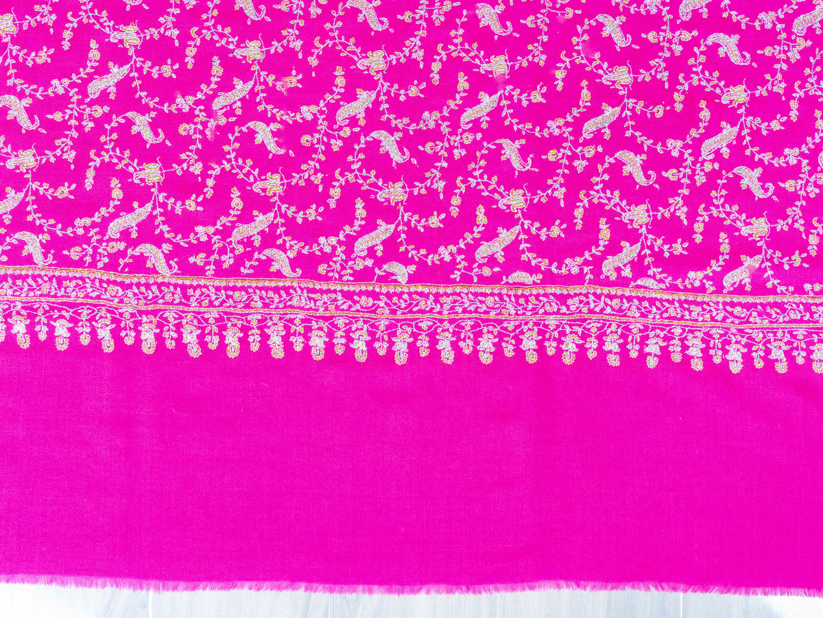 Fuchsia Vine Pure Pashmina Sozni Hand Embroidered Shawl