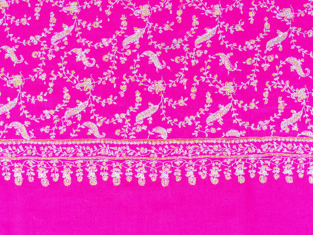 Fuchsia Vine Pure Pashmina Sozni Hand Embroidered Shawl