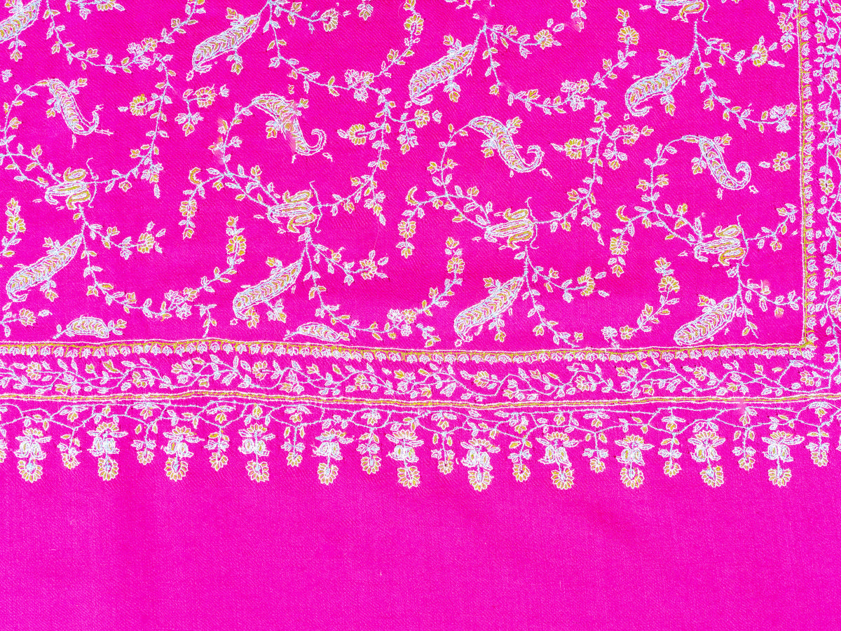 Fuchsia Vine Pure Pashmina Sozni Hand Embroidered Shawl