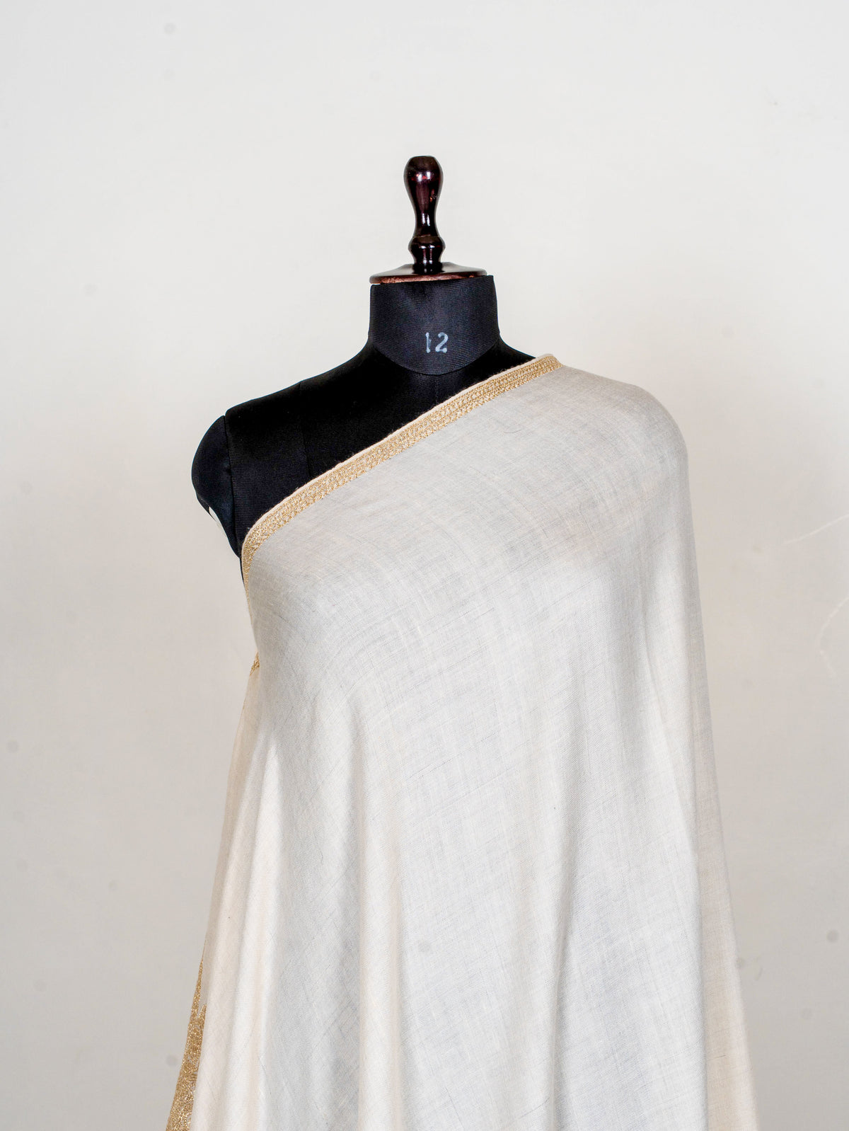 Ivory Gold Pure Pashmina Tilla Hand Embroidered Shawl