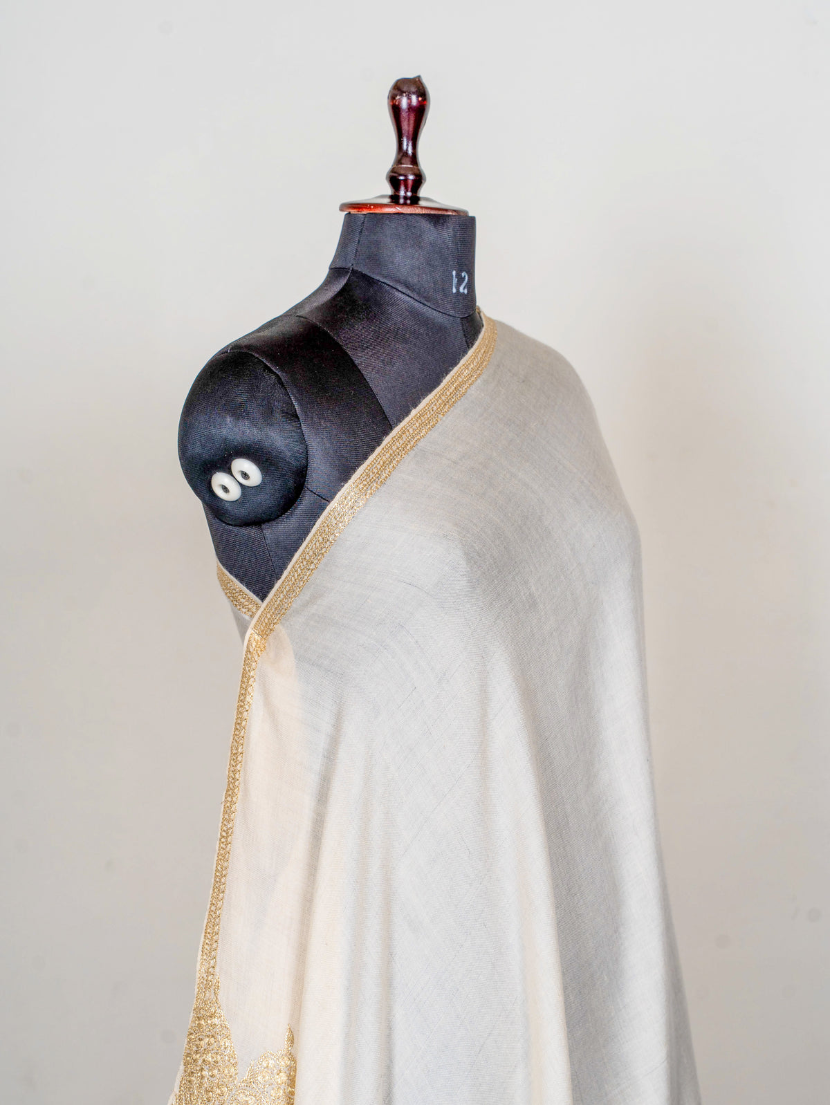 Ivory Gold Pure Pashmina Tilla Hand Embroidered Shawl