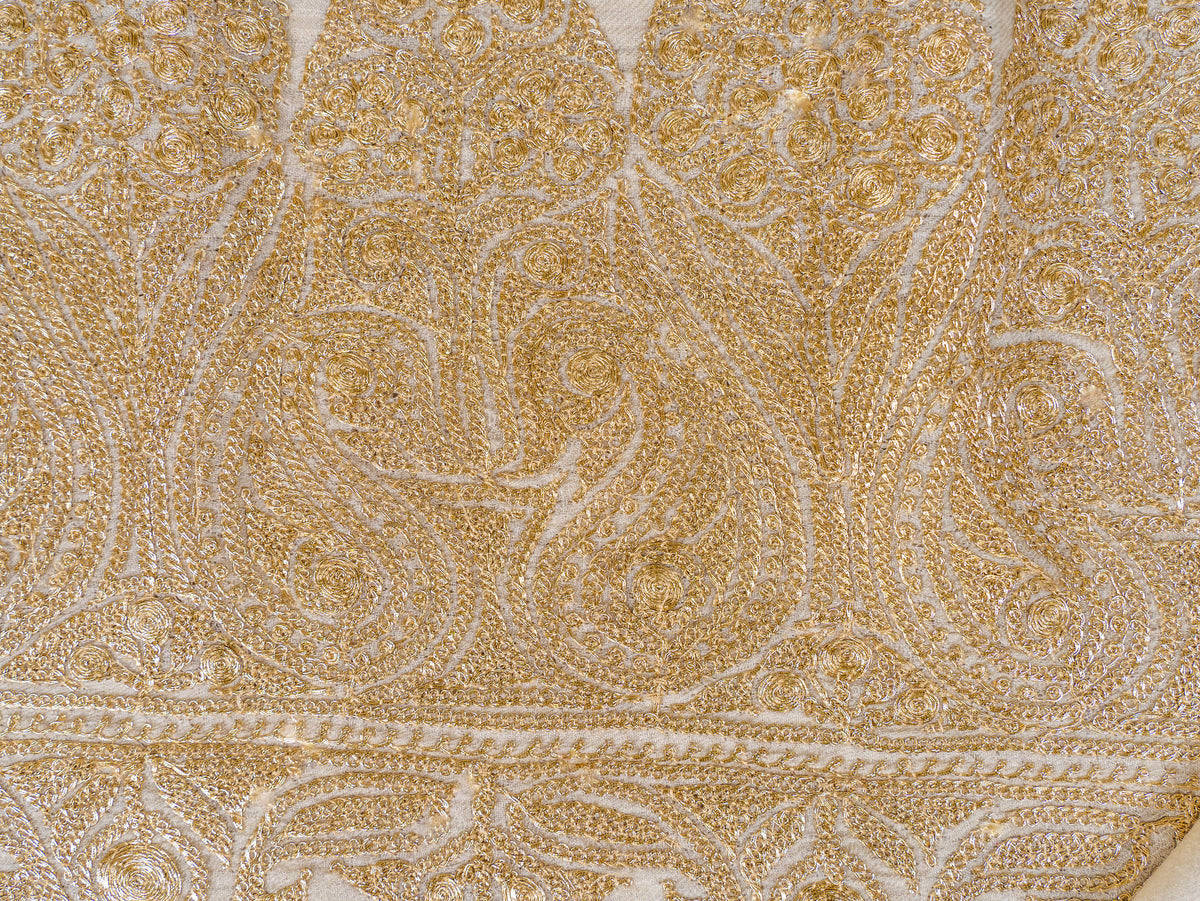 Ivory Gold Pure Pashmina Tilla Hand Embroidered Shawl