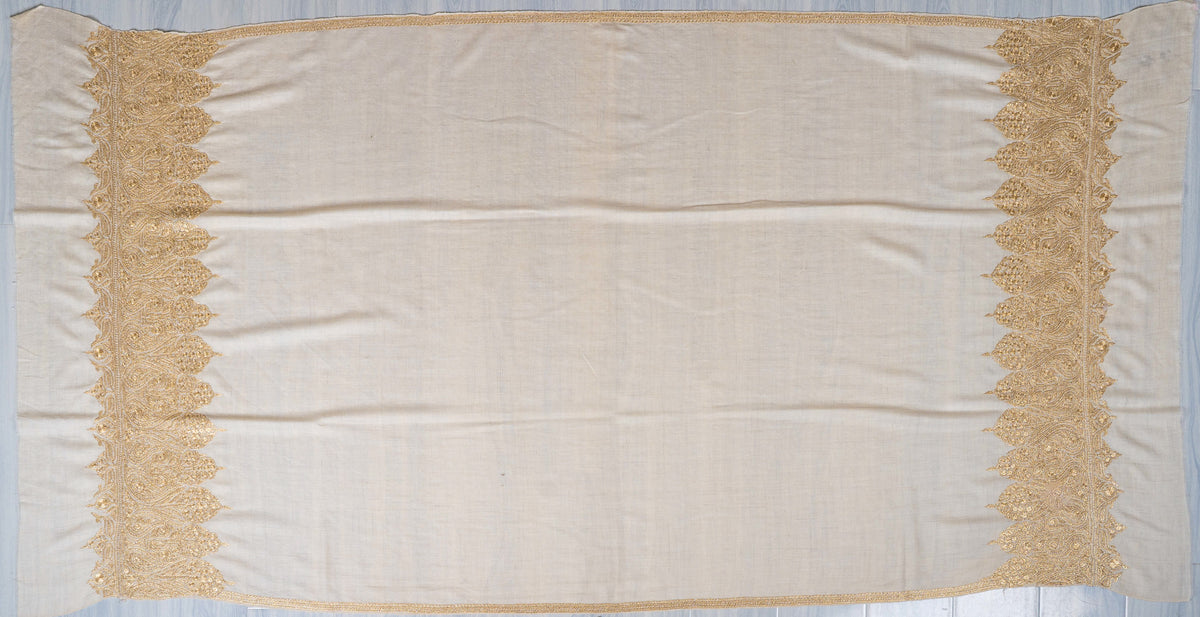 Ivory Gold Pure Pashmina Tilla Hand Embroidered Shawl