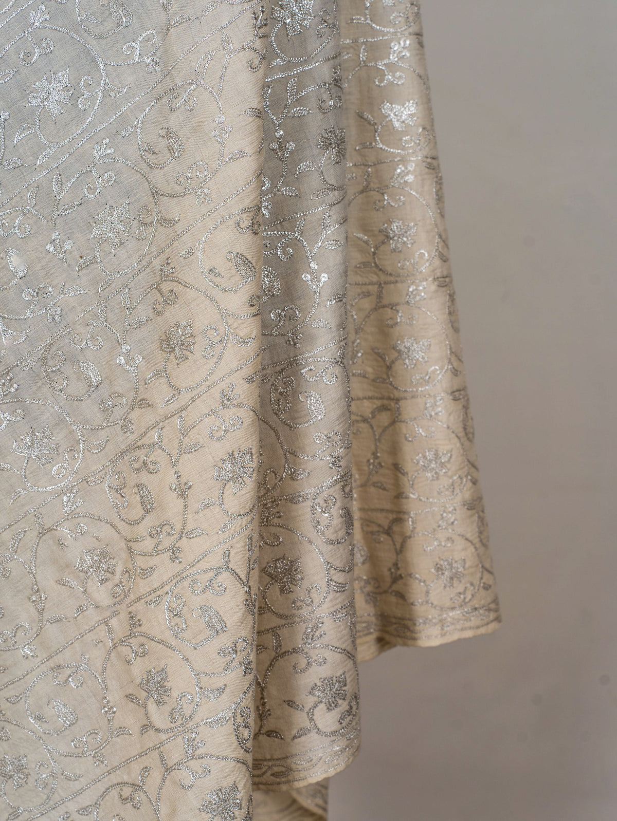 Silver Vine Pure Pashmina Tilla Hand Embroidered Shawl