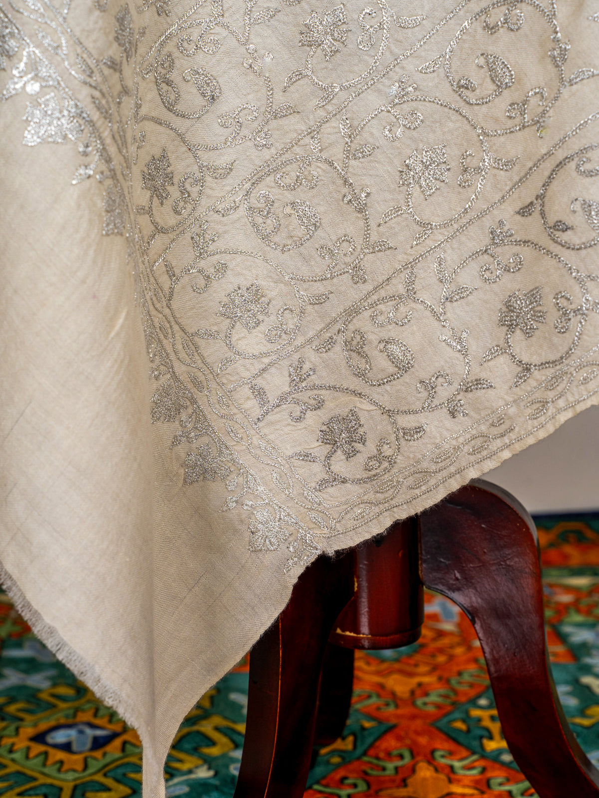Silver Vine Pure Pashmina Tilla Hand Embroidered Shawl