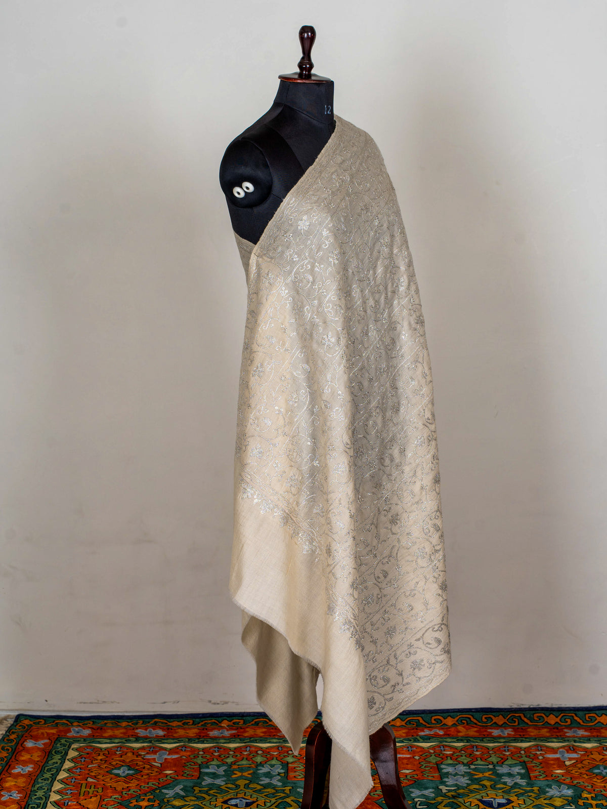 Silver Vine Pure Pashmina Tilla Hand Embroidered Shawl