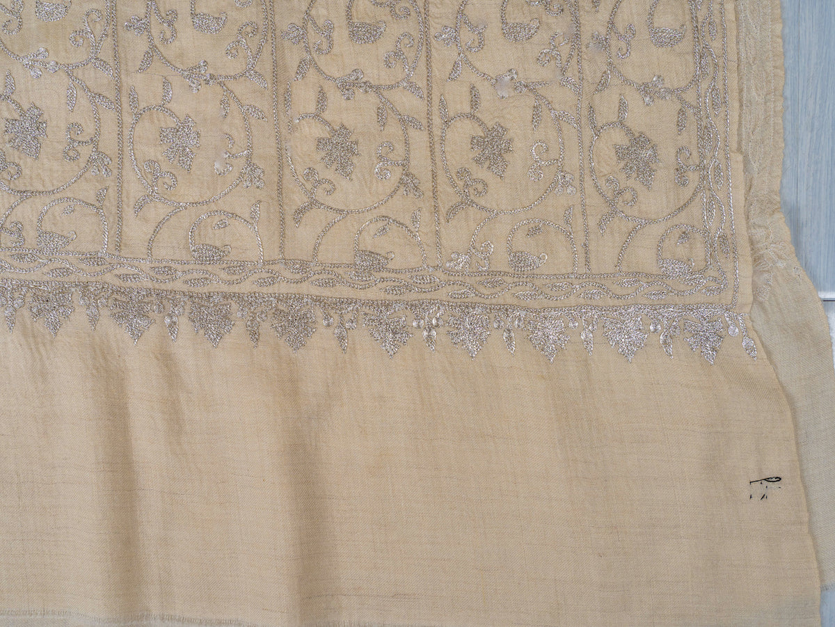 Silver Vine Pure Pashmina Tilla Hand Embroidered Shawl