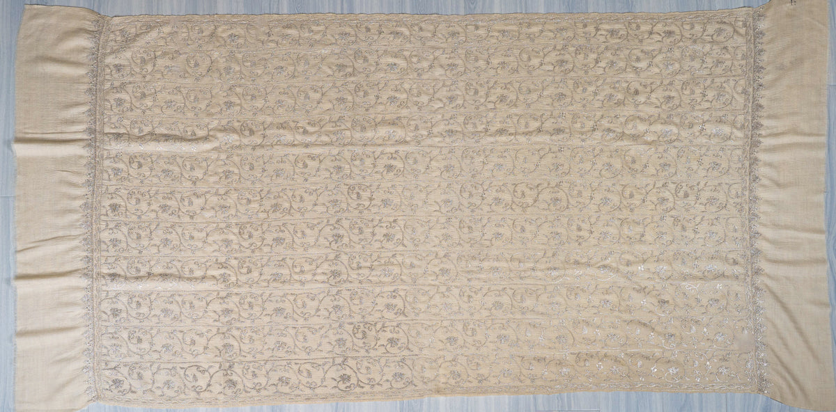 Silver Vine Pure Pashmina Tilla Hand Embroidered Shawl