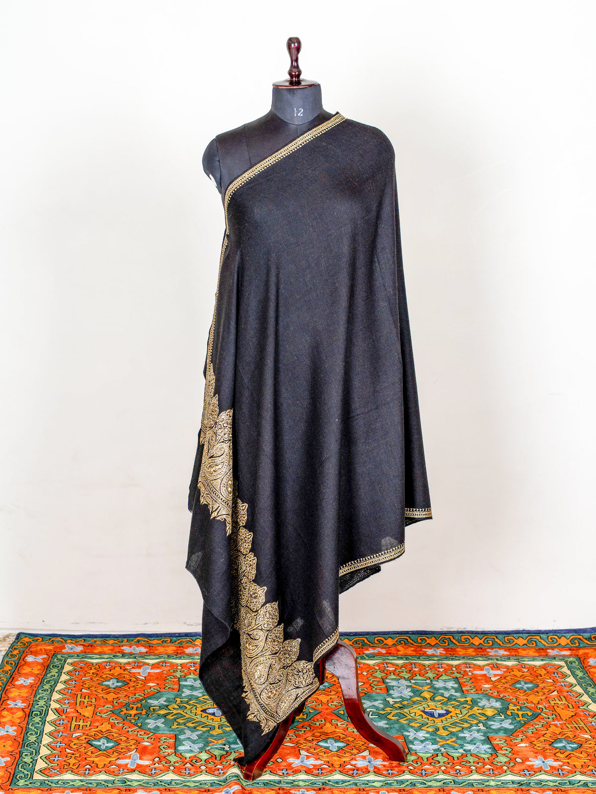 Noir Gold Pure Pashmina Tilla Hand Embroidered Shawl