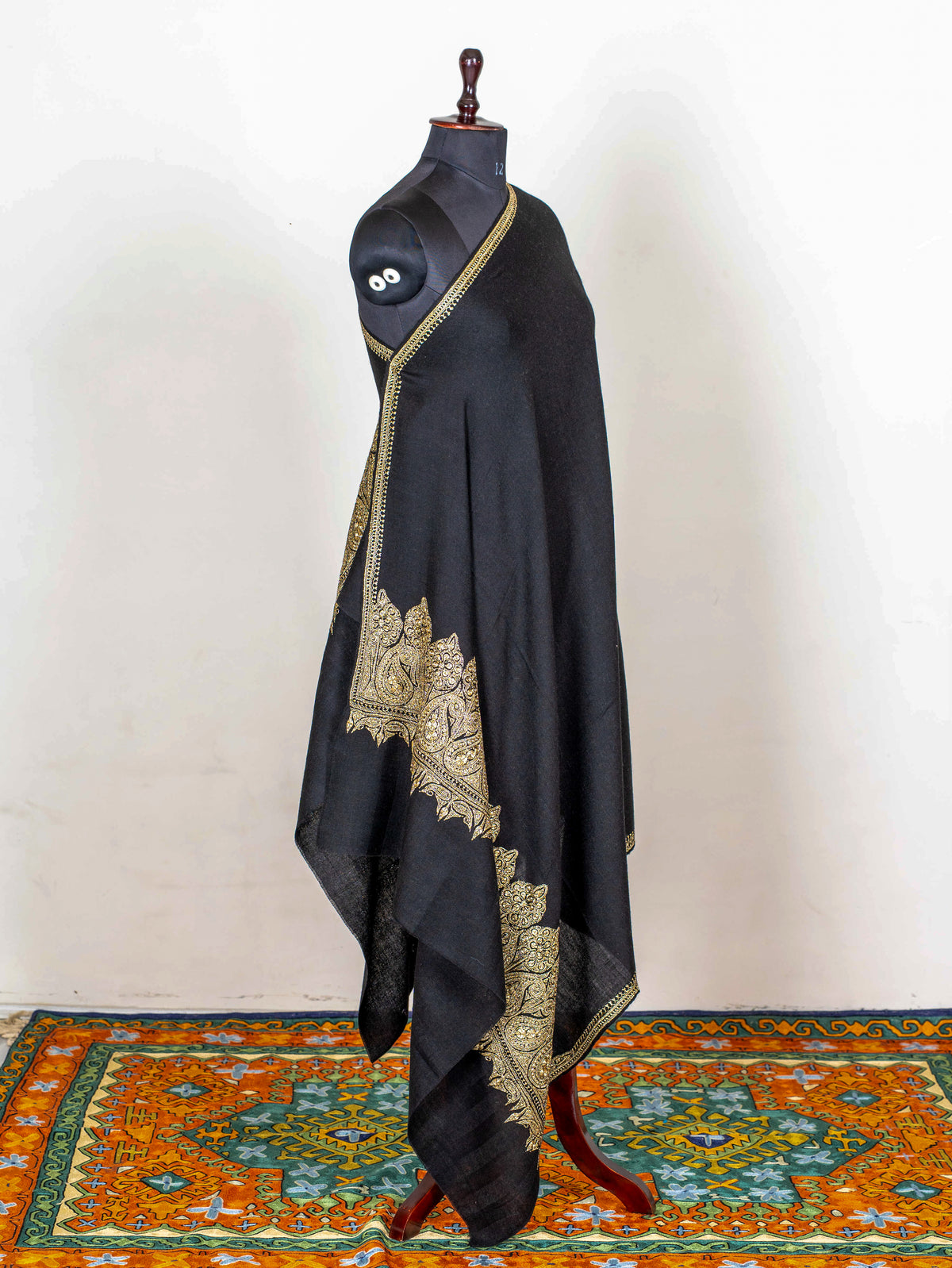 Noir Gold Pure Pashmina Tilla Hand Embroidered Shawl