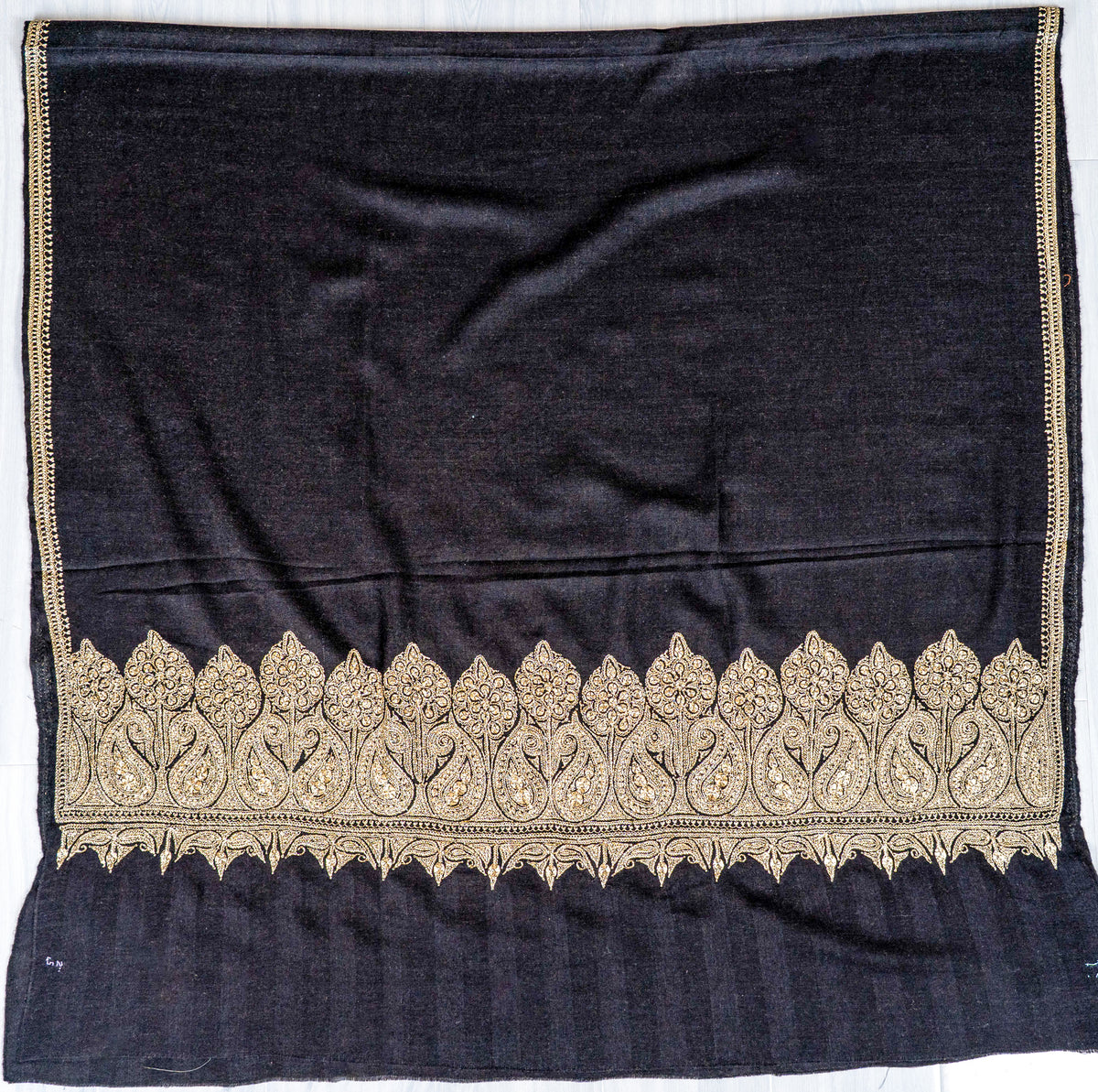 Noir Gold Pure Pashmina Tilla Hand Embroidered Shawl