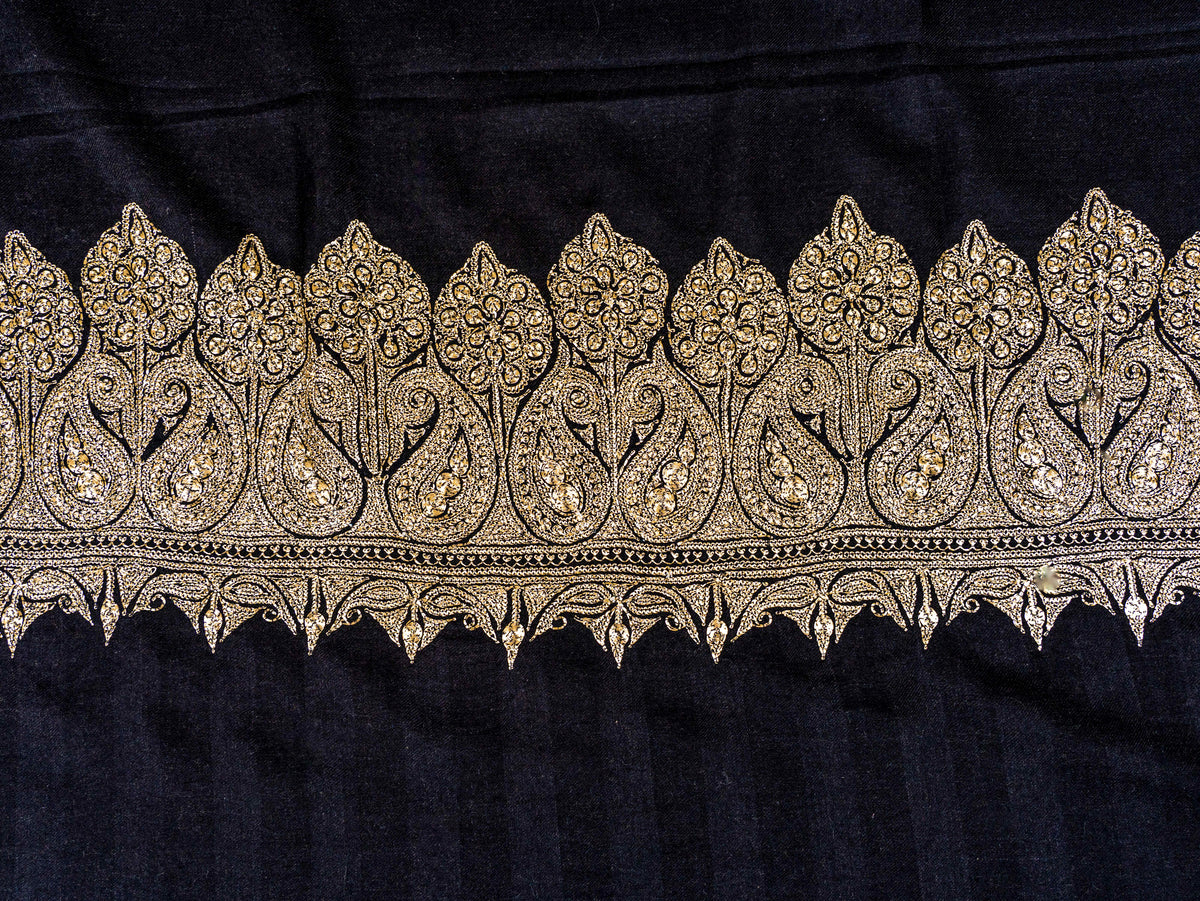 Noir Gold Pure Pashmina Tilla Hand Embroidered Shawl