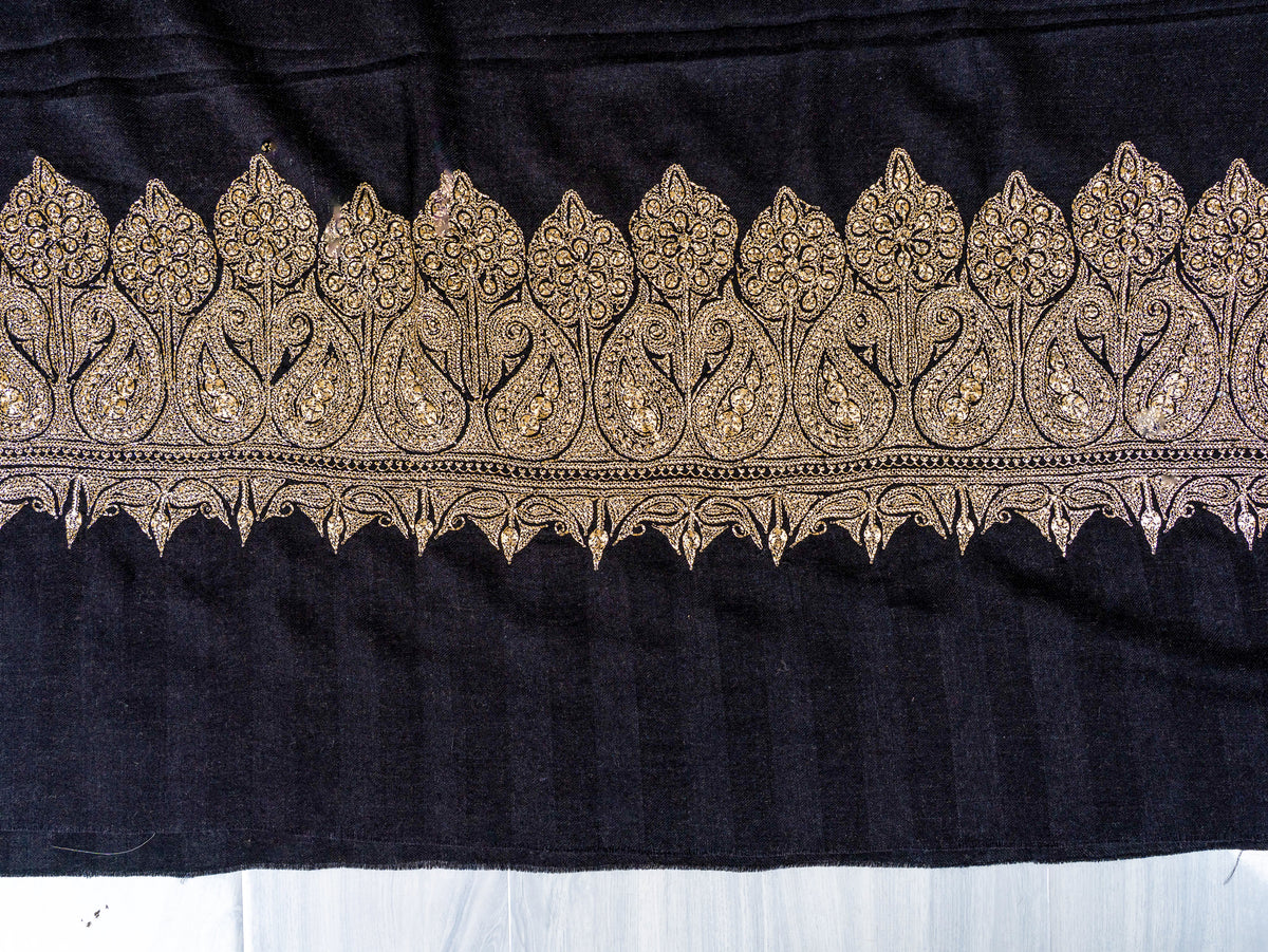 Noir Gold Pure Pashmina Tilla Hand Embroidered Shawl